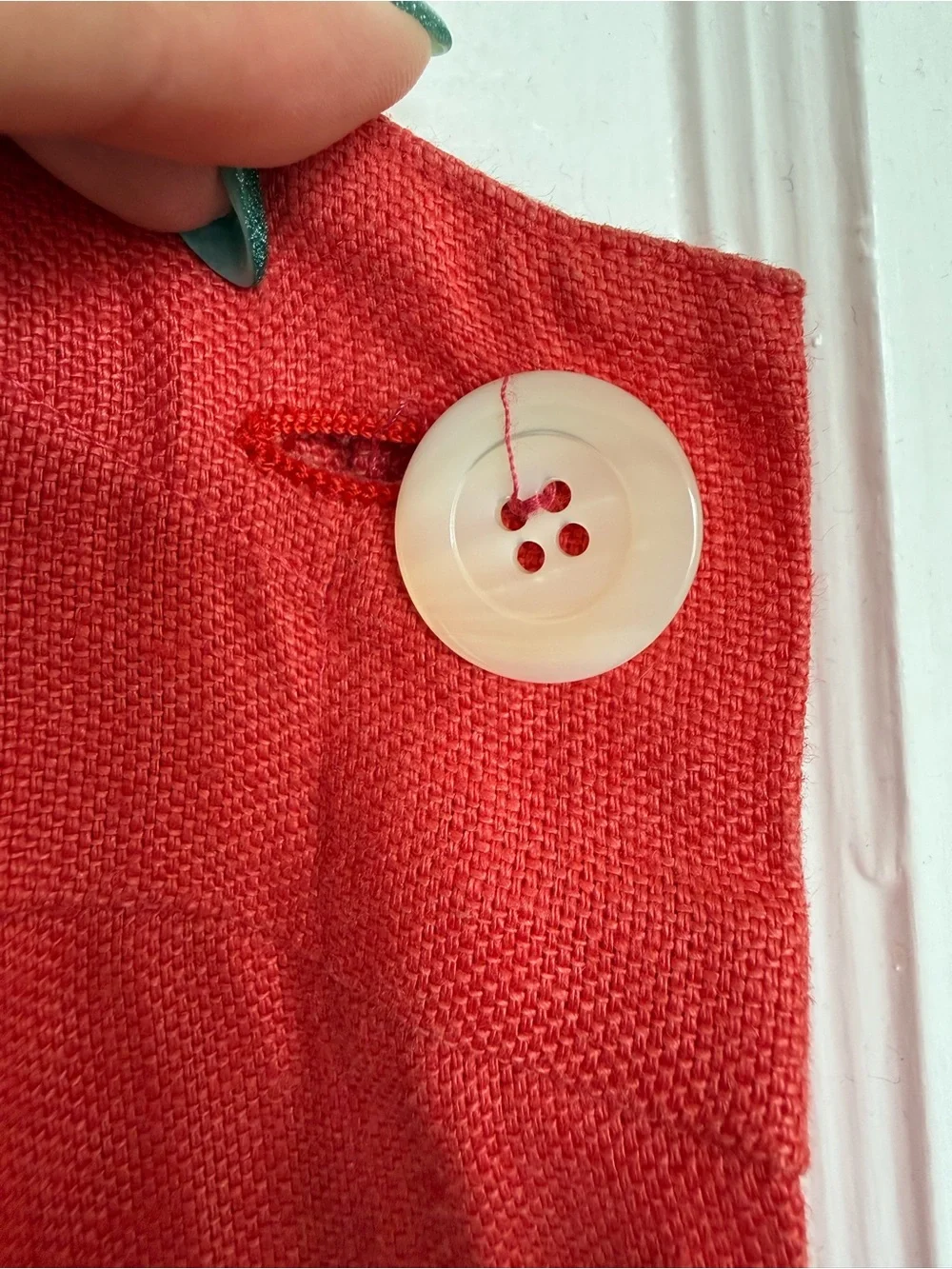Loro Piana Coral Red Linen Dress With Side Button Detailing EU 44 - Picture 3 of 10